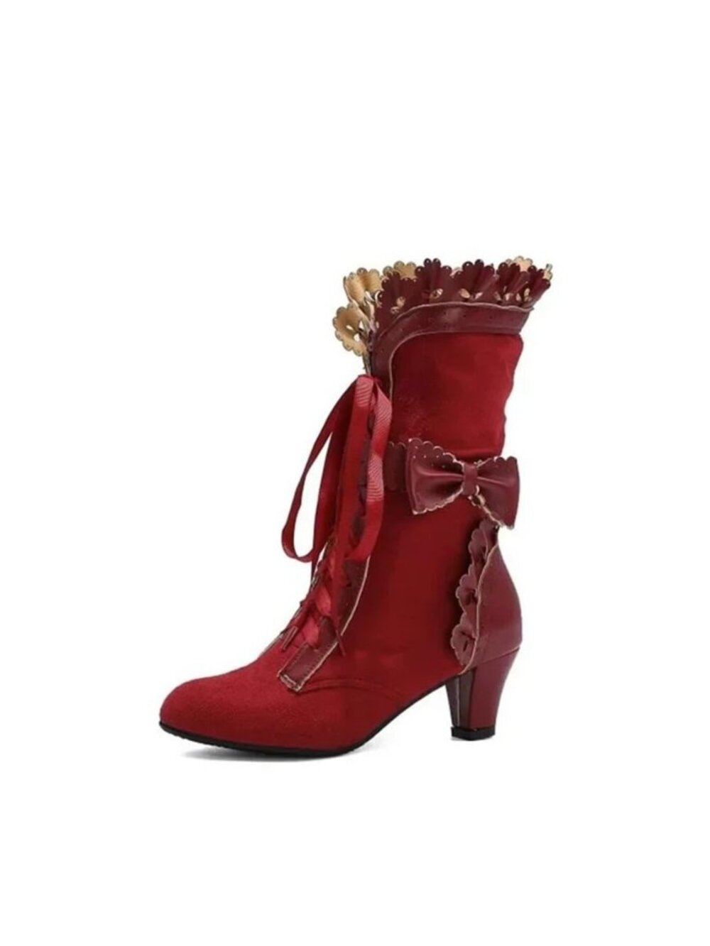 Women Victorian Boots Chunky Heels Lace up Cute Bow Knot Cosplay Costumes Witch